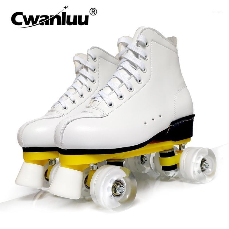 

100% Cowhide Lether Luxury White Black Woman Girl Man Kids Roller Skates Double Row Patines Skate Shoes Europe Size 35-451