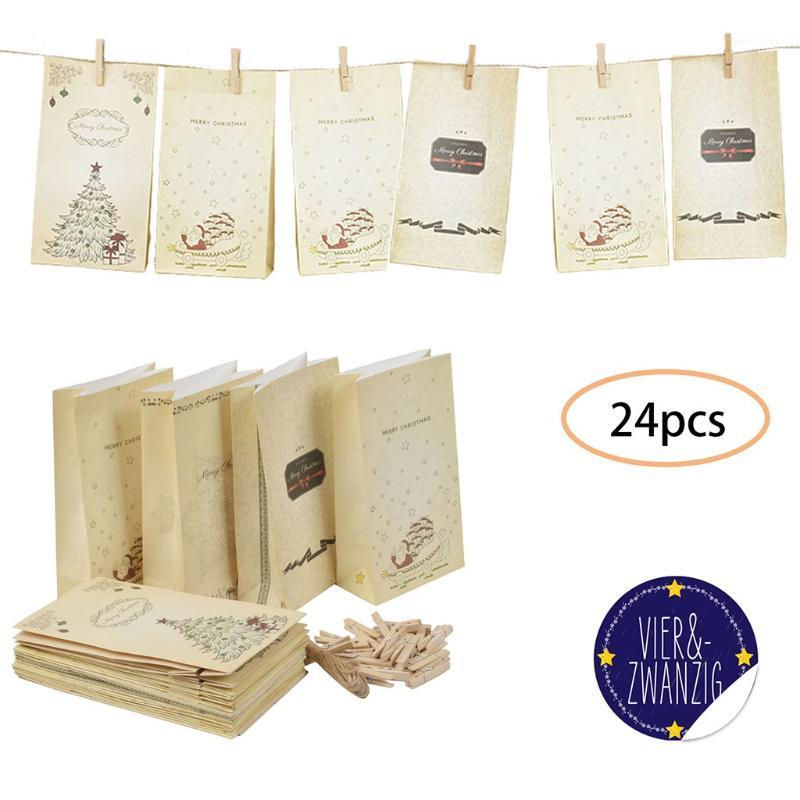

Christmas Calendar Paper Bags 1-24 Number Stickers Jute Cord 24 Clothespins For Home Santa Clause Merry Christmas Party 20201