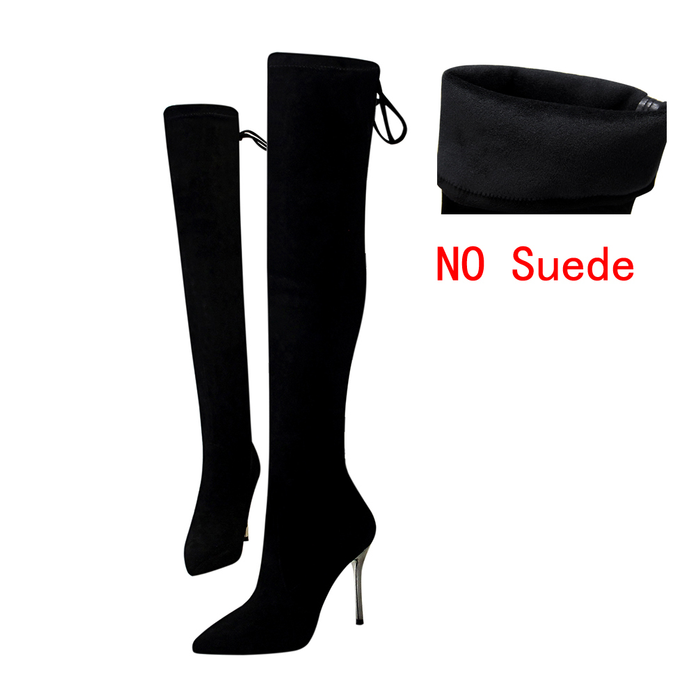 

Fashion 2020 women Winter ladies in high heels shoes on the long knee Black knitting boots BQC2, Suede