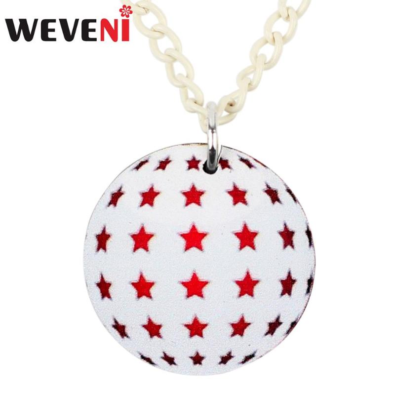 

WEVENI Acrylic Christmas White Star Round Ball Necklace Pendant Chain Festival Jewelry Lady Girl Teen Accessory New Fashion Bulk