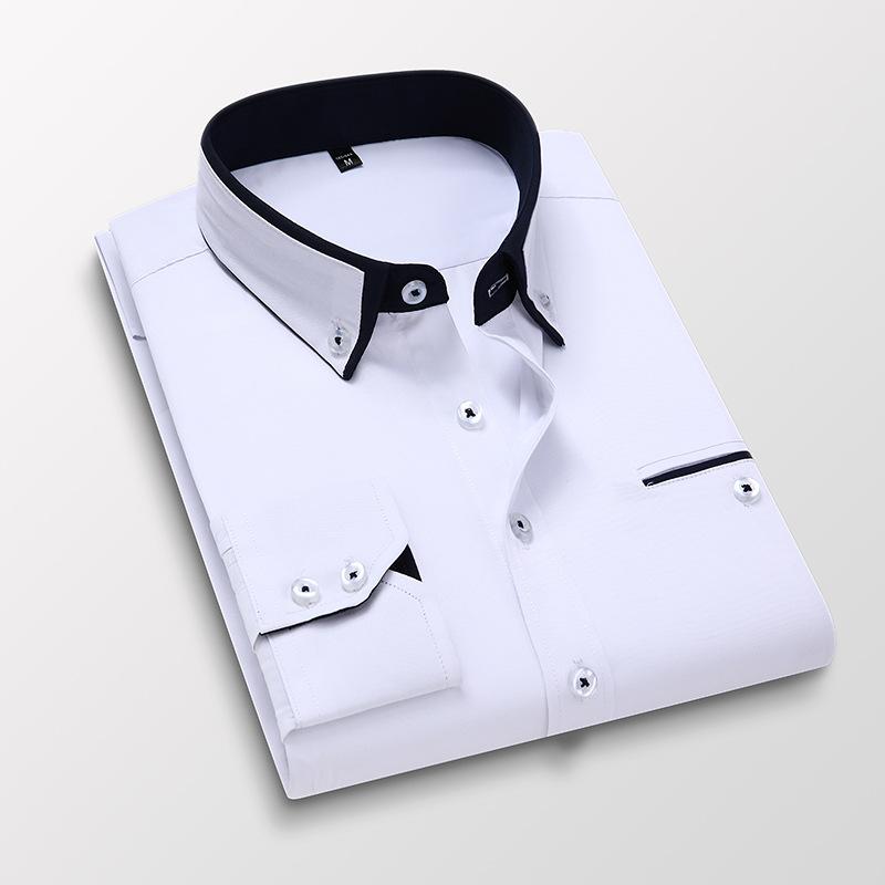

Men's Dress Shirts Long Sleeve Business Clothing Men Botton Design Quality Square Collar Button Solid Work Formal Shirts S0118, Pink