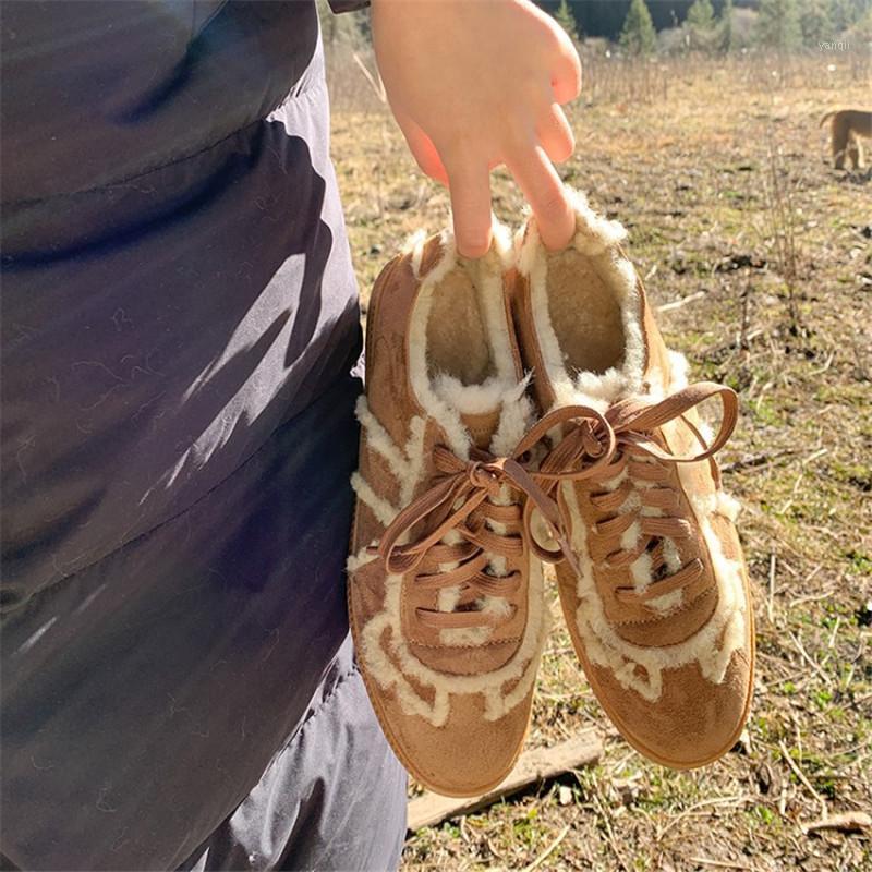 

PXELENA INS Hot Designer Flat Short Snow Boots Women Cow Suede Lace Up Round Toe Casual Comfort Non Slip Daily Work Shoes Winter1, Black