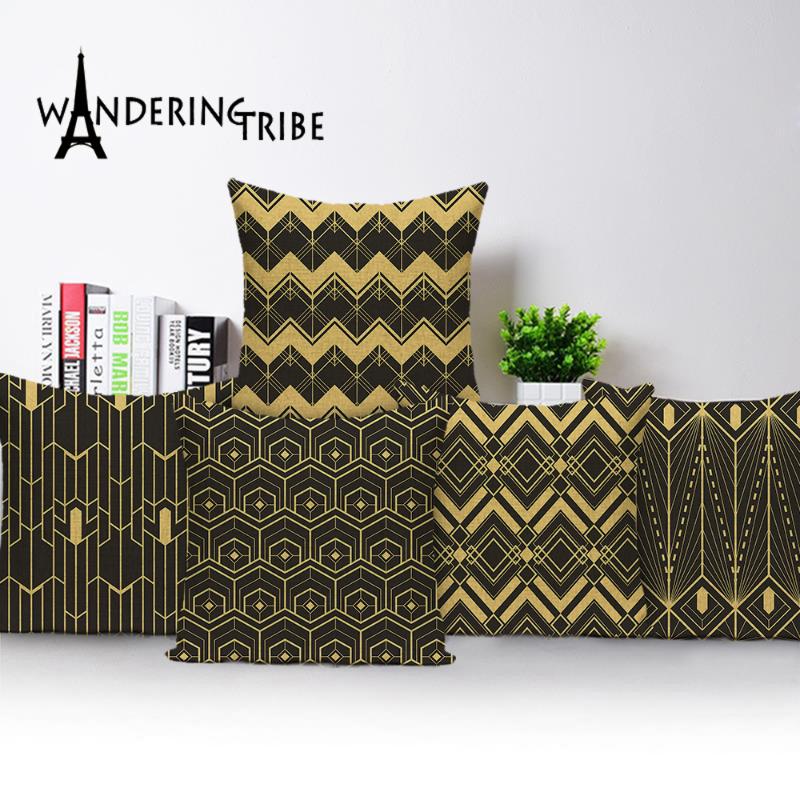 

Cushion/Decorative Pillow Home Decor Cushions Geometric Case Black Gold Cushion Cover Spring Covers Linen Kissen Custom High Quality Pillows, L1183-16