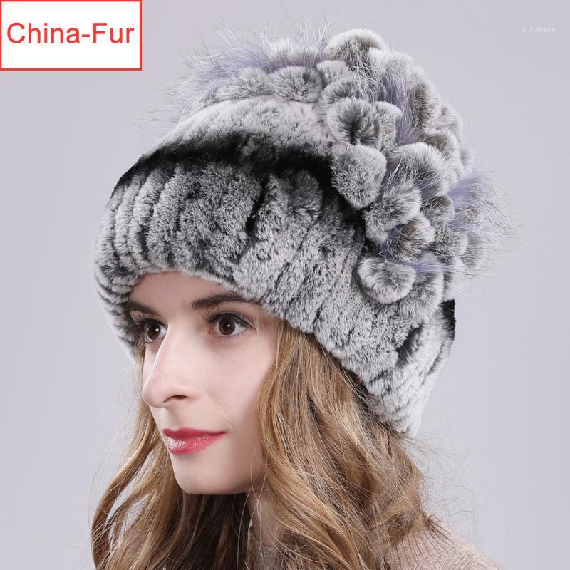 

Female Real Genuine Rex Fur Cap Russian Winter Knitted Real Rex Fur Hat Women Skullies Beanies1, Color 15
