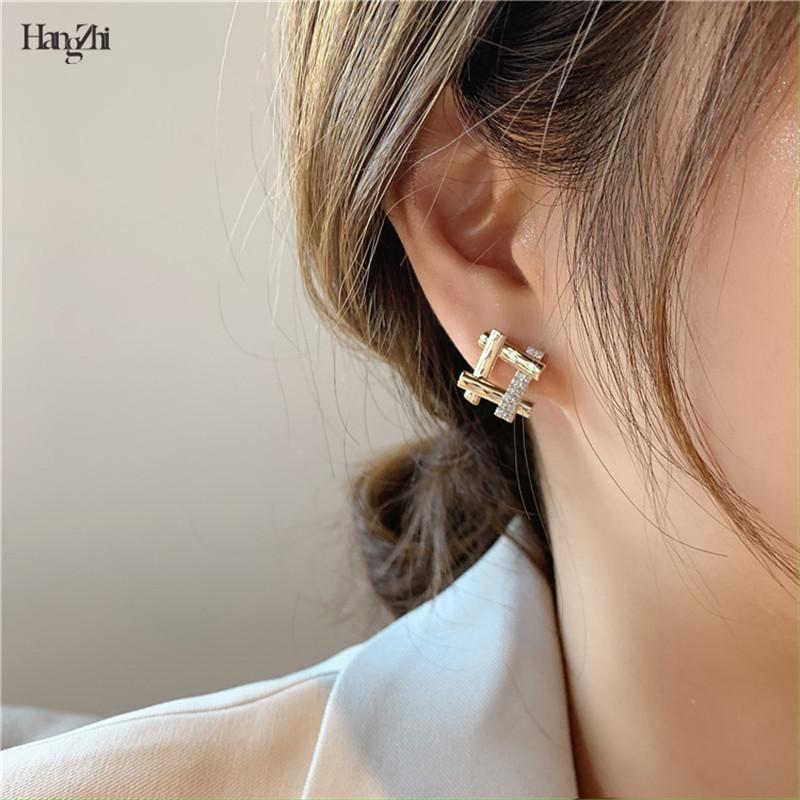 

Women Stud Earrings With Four Seasons Geometric Women's Clothing Square Hollow Exquisite Micro-inlaid Zircon Earrings