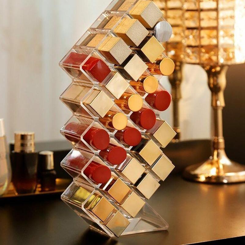 

16 Grid Lipstick Storage Box Transparent Acrylic Lipstick Display Rack Stackable Fish Type Large Cosmetic Storage Organizer