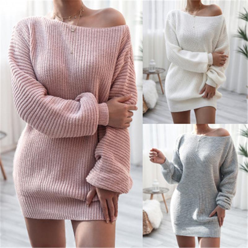

Womens Slash Neck Sweater Fashion Occident Trend Long Sleeve Knitted Pullover Tops Designer Female Spring New Casual Loose Sweater, White