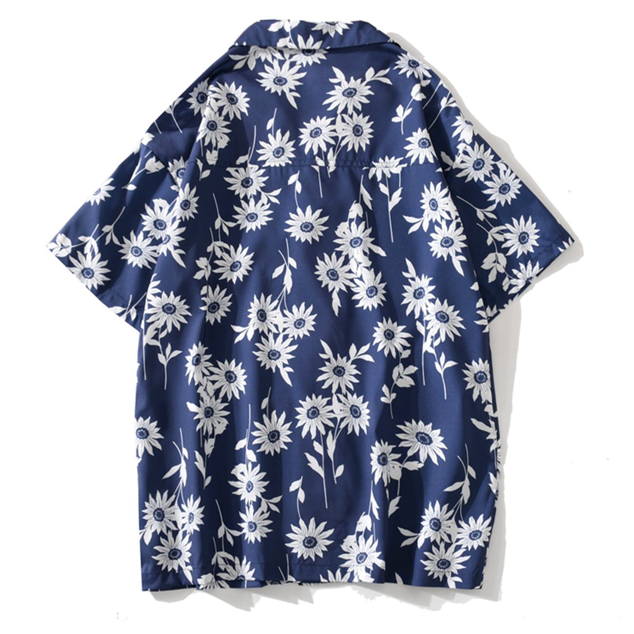 

2021 New Aelfric Eden White Flower Print Hip Hop Men Shirts Streetwear Harajuku Casual Tops Summer Hawaii Oversize Short Sleeve Blue 4548