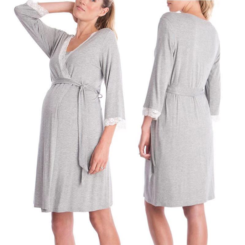 

Women Nightgown Women's Nightdress Maternity Dress Pregnant Women Nightgowns Frock gowns Loose Oversize pajamas Lace sleeve, Gray