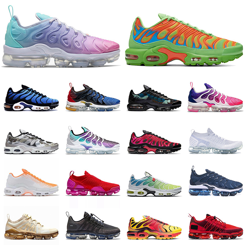 

2021 New Arrivals Mens Womens Plus Tn Fly Knit Triples White Running Shoes Off Volt Glow Brushstroke Camo Sneakers Trainers Sports, A14 summer sunset 36-40