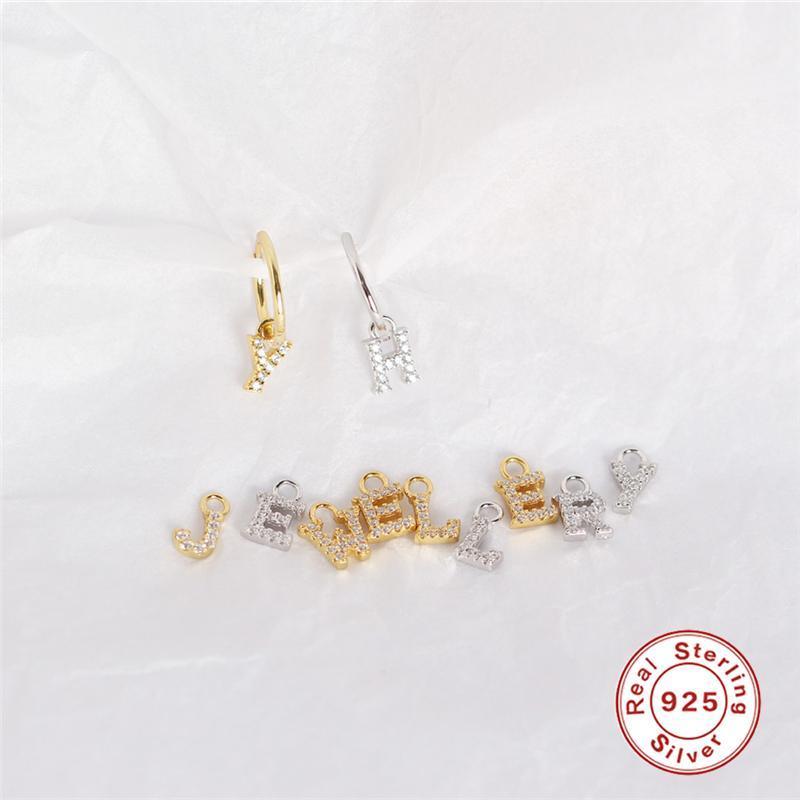 

Hoop & Huggie 1pcs Pendientes De Mujer 925 26 Letters Alphabet Earring For Women Lovers' Engagement Anniversary Fine Jewelry1