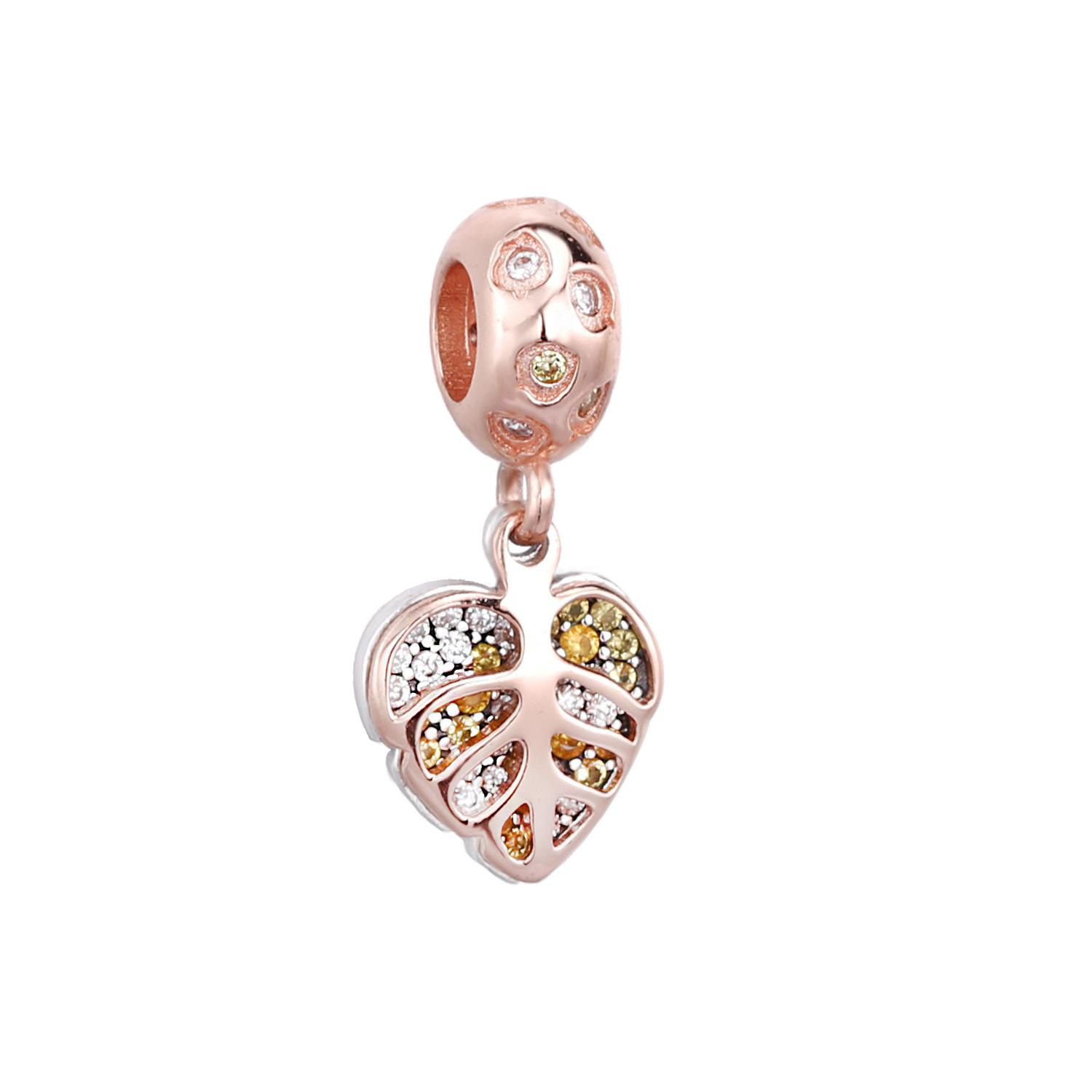 

Factory wholesale 2022 Autumn 925 Sterling Silver & Rose Gold Plated Sparking Leaves with Yellow Cz Charm Bead For European Jewelry Charm Bracelets