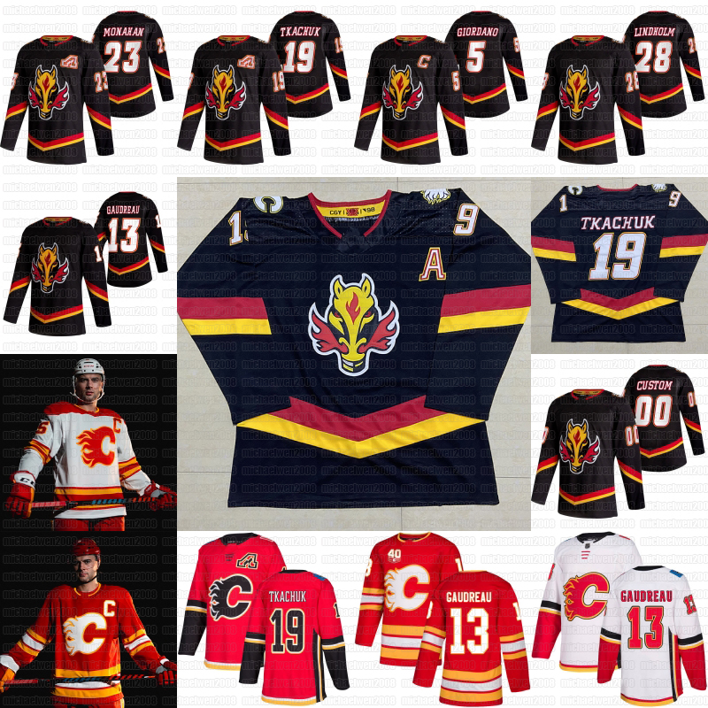 

Calgary Flames 2021 Reverse Retro Johnny Gaudreau Sean Monahan Elias Lindholm Matthew Tkachuk Mark Giordano Mikael Backlund Ryan Jerseys, Mens golden edition