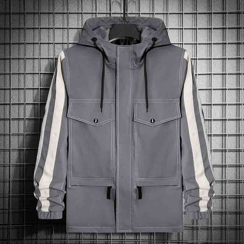 

Men Hooded Jacket Spring and Autumn Mens Denim Jackets Fashion New Mens Jackets with Big Pockets Casual Windbreaker Size -4XL, Black
