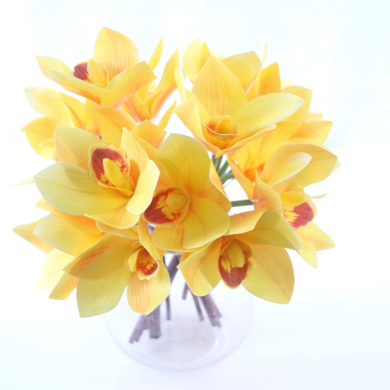 

2pcs/lot Artificial Flower Real Touch orchid cymbidium 4 heads Home Decoration Wedding Decoration european fake flowers, Green