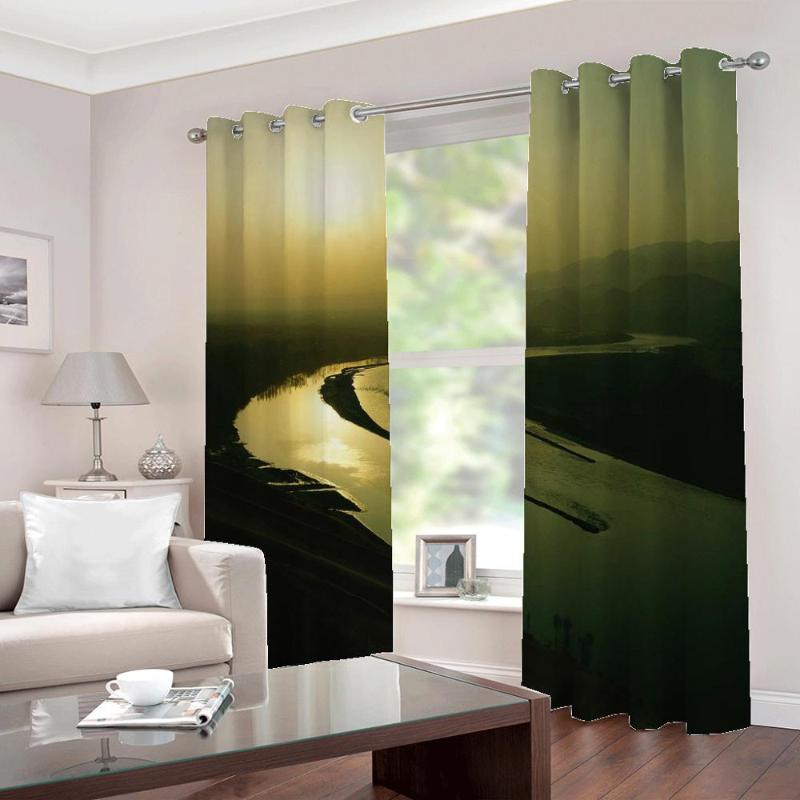 

Custom River sunset landscape 3D photo window curtain for Living room Bedroom Half-Blackout Drapes Sets (Left and Right Side), As pic