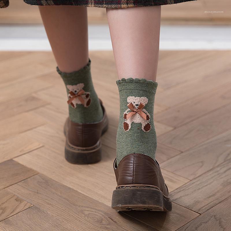 

Winter Japanese Cute Women Socks Cartoon Bow Bear Cotton Lace Ladies Socks Fashion Kawaii Sweet Girls Funny Soft Long Gift1