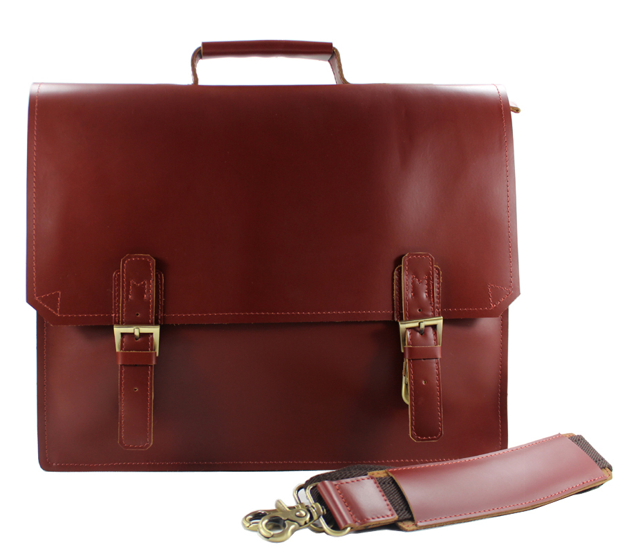

High-class portfolio men genuine briefcase messenger leather 14"laptop Handbag male business shoulder bag, Red brown