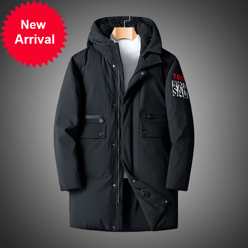 

Long parka warm winter 90% white duck down coats with hoodie parkas man jacket hombre chaqueta, Black th916