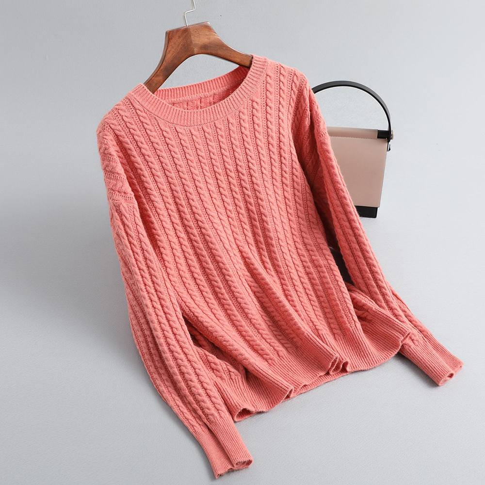 

2021 New Autumn O-neck Long Sleeve Warm Sweater Pure Color Casual Women Pullovers Pull Femme Y56j, Coral red