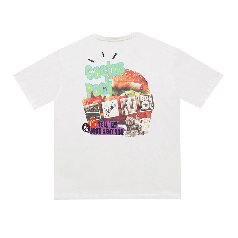 

2021 Spring Summer fast food series hamburger fried chips Cactus Collaborate Tee Skateboard Men t shirt Women high Street Casual Tshirt, White;black