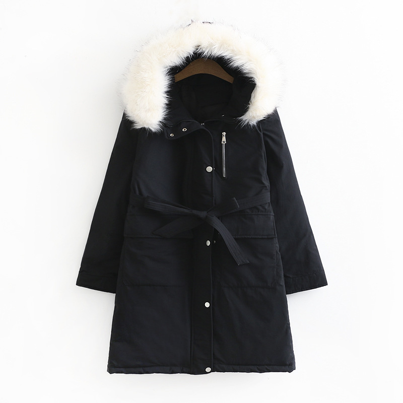 

2020 Korean Style Long Winter Women's Parkas Jacket Large Solid Hood with Fur Collar Thick Ladies'jackets Drd7, Beige