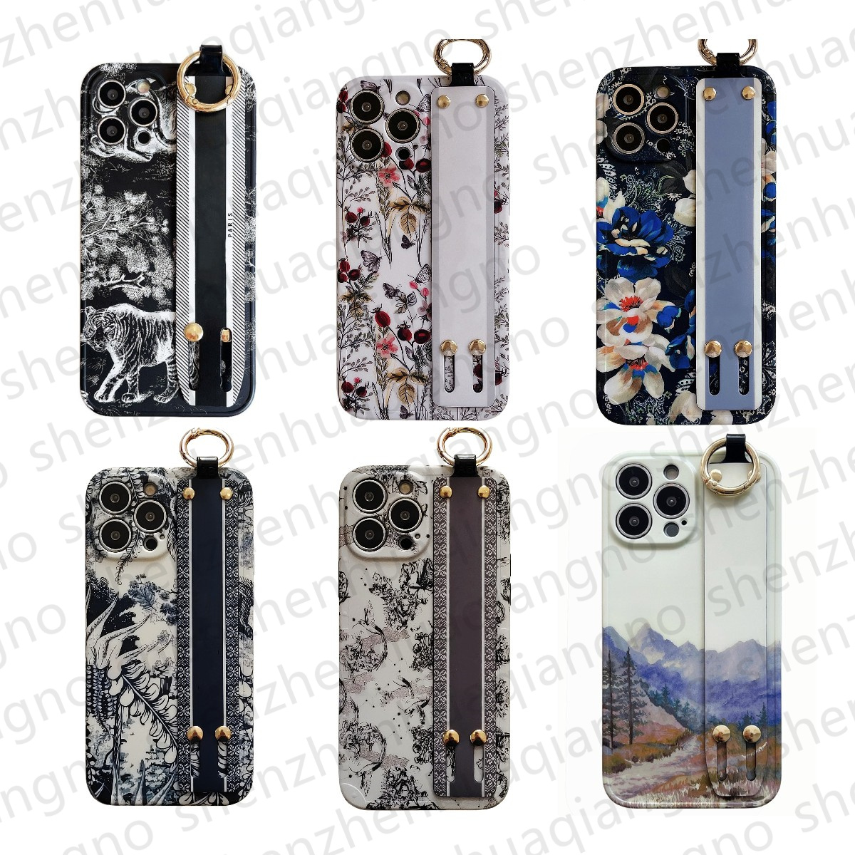

Fashion Flower Forest Style Phone Cases For iPhone 14 Pro Max i 12 13 11 XS X XR XsMax 7 8 Plus Shell Luxury Designer Wrist Belt Hand Strap Holder Wristband IMD Cover, 10#[d ]letter +logo