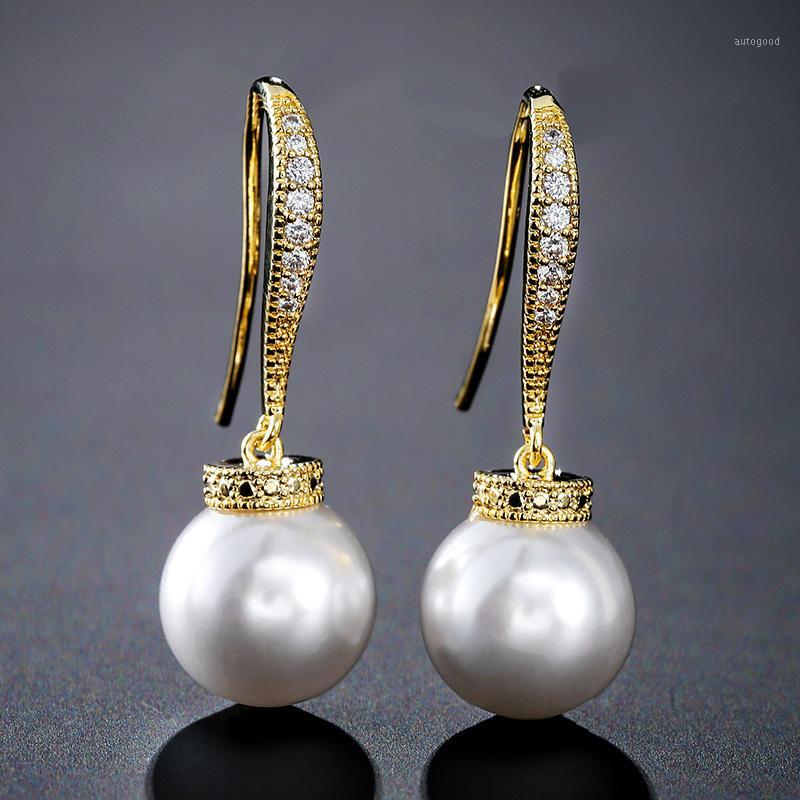 

Dangle & Chandelier UILZ Top Quality Imitate Pearl Earrings Cubic Zirconia For Women Wedding Fashion Jewelry Accessories UEL33071