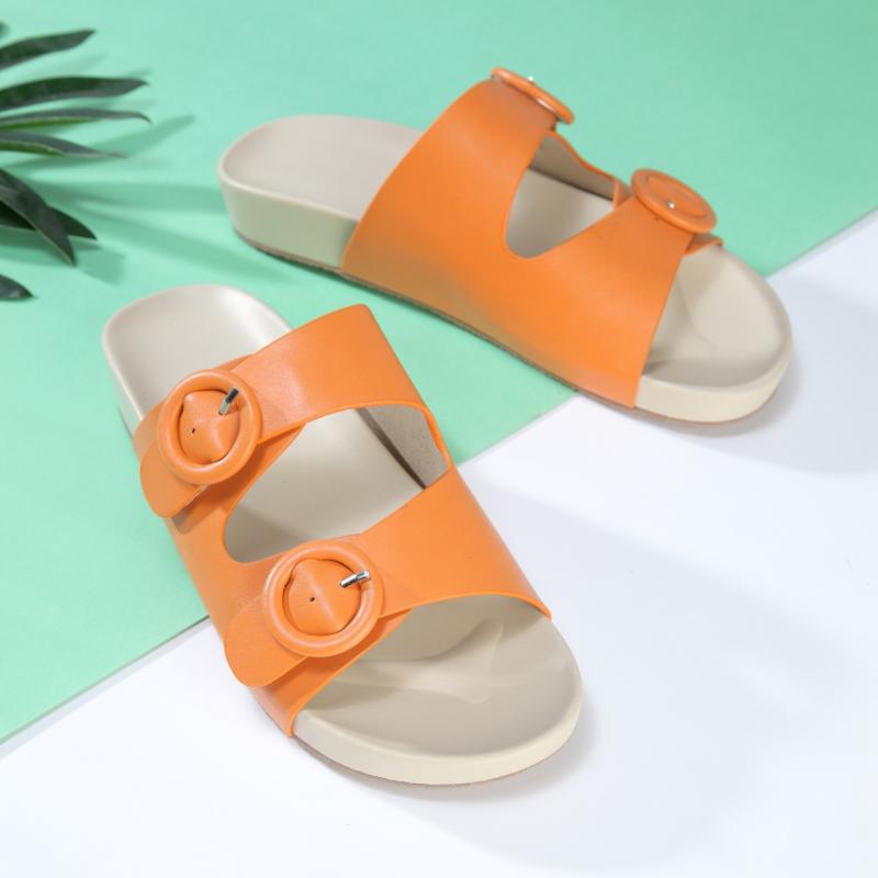 

Open Toe Slides 2021 Summer Women Shoes Beach Flat Flip Flops Fashion Buckle Outdoor Sandals Ladies Leisure Slippers Drop Ship, Orange