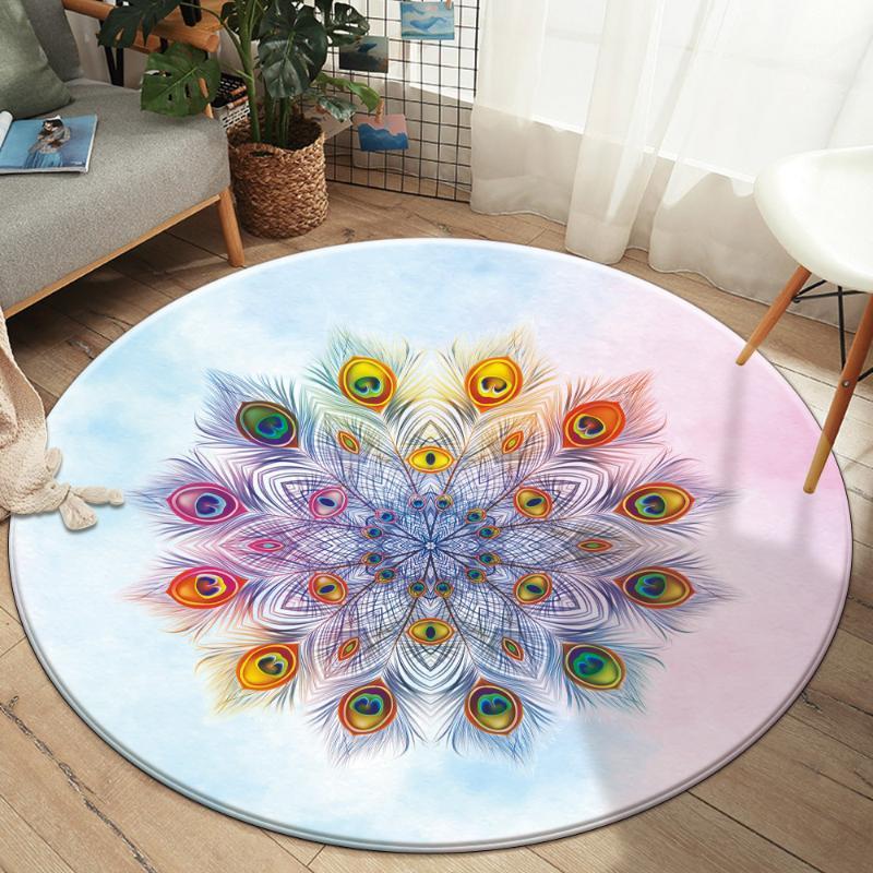 

Bohemia Flower Anti-slip Rug Floor Mat Rainbow Mandala Style Printed Round Soft Carpets For Living Room Bedroom Decor Carpet1, D124