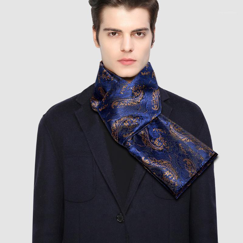 

Winter Designer 160cm Long Men Blue Paisley Silk Scarf Male Brand Shawl Wrap Face Scarf Grade A Adult Barry.Wang1