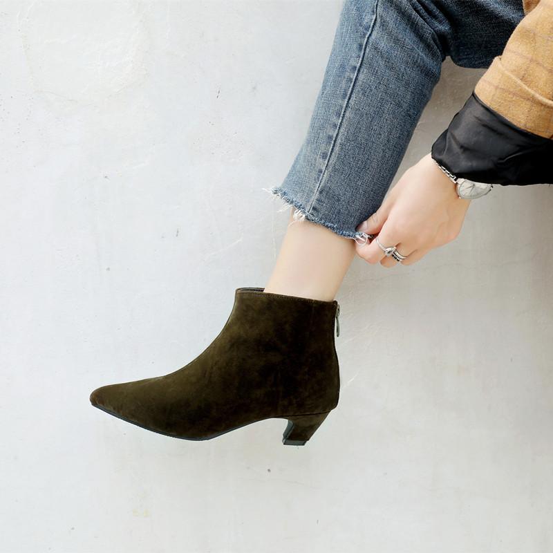 

YMECHIC 2020 Fashion Lolita Strange Heels Pointed Toe Flock Ankle Boots Black Army Green Plus Size Winter Autumn Ladies Shoes, Yellow