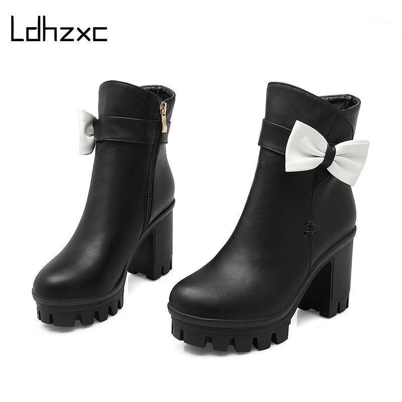 

LDHZXC New Brand Spring Autumn Women Boots Platform High-heeled Thick Heel Lacing Casual Shoes with Zipper Ankle Boots1, Black