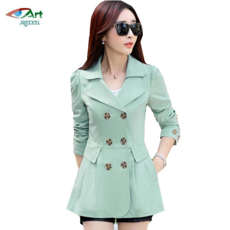 

Autumn new spring long-sleeved Slim jacket female large size double breasted thin section was thin autumn Windbreaker coat AS618, Black