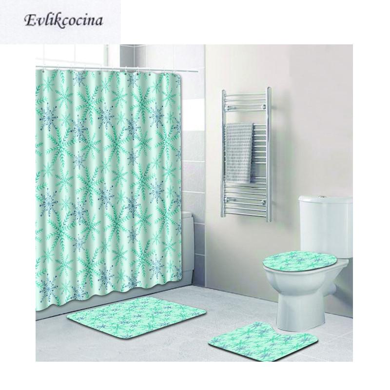 

Free Shipping 4pcs Blue Snowflakes Banyo Bathroom Carpet Toilet Bath Mats Set Non Slip Pad Tapis Salle De Bain Alfombra Bano