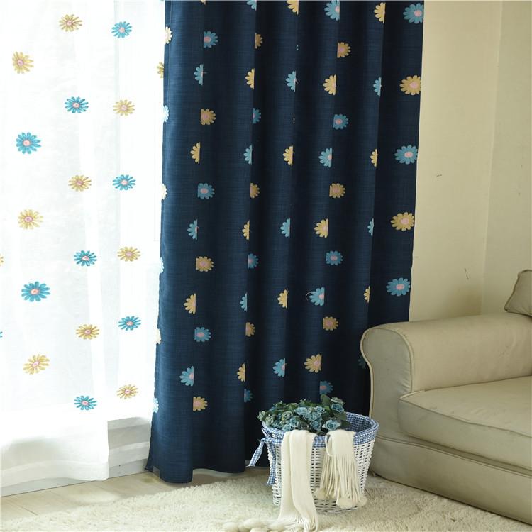 

Modern Curtains for Living Dining Room Bedroom ModernLinen Embroidery Sunflower Shade Left and Right Biparting Open, Tulle