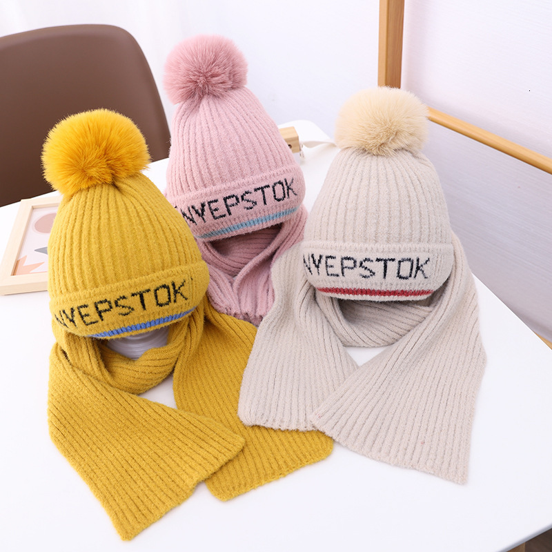 

2021 New 2 Piece Children's Winter/autumn Woolen Cap for Boys and Girls Thicken Warm Scarf Combination Baby Jumper Knitted Hat Ko8x, 2842yellow