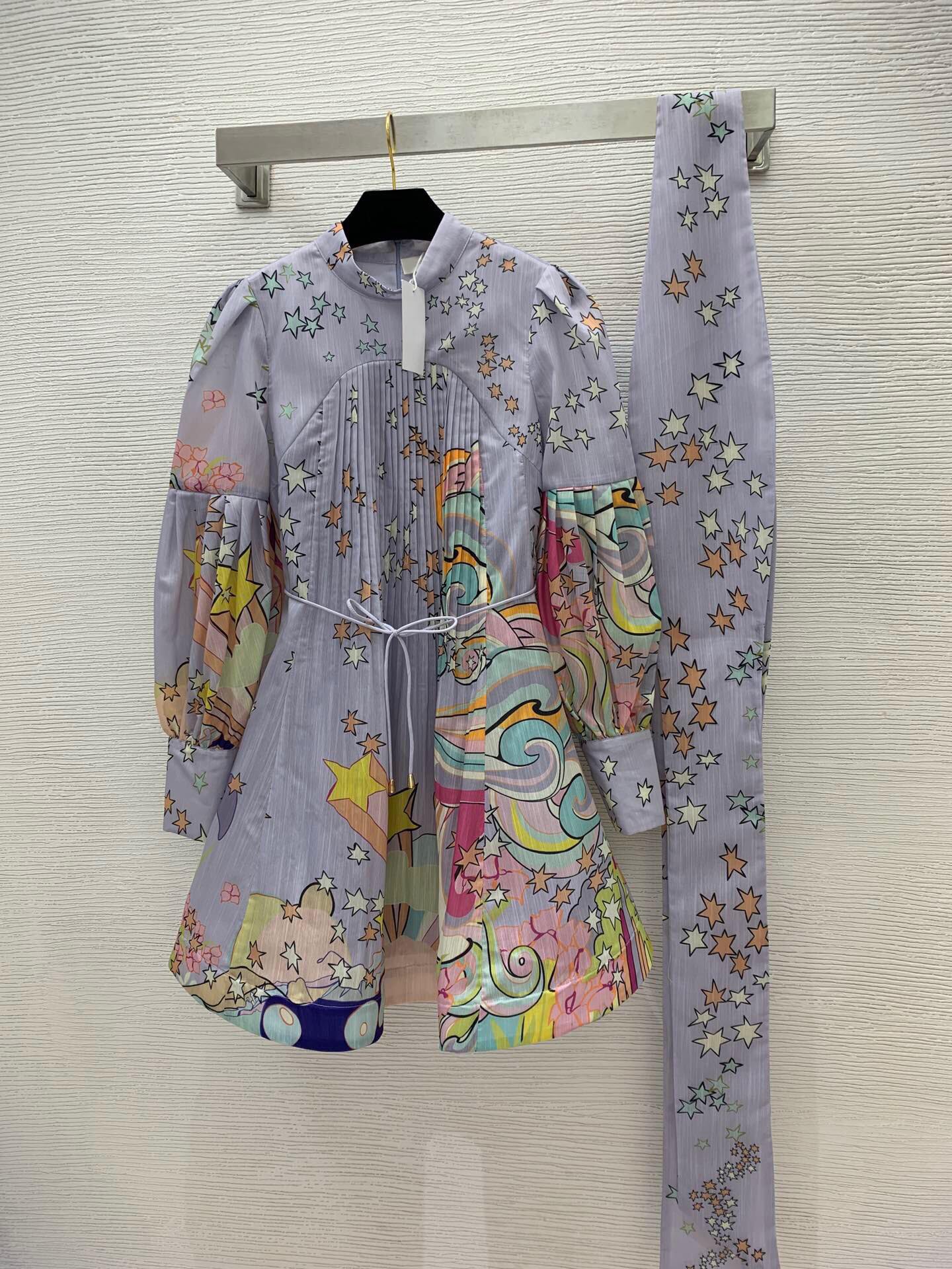 

Fashion-210 2022 Spring Summer Brand Same Style Dress Large Size Long Sleeve Silk Panelled Crew Neck Green Blue Women Dress High XXL, Customize