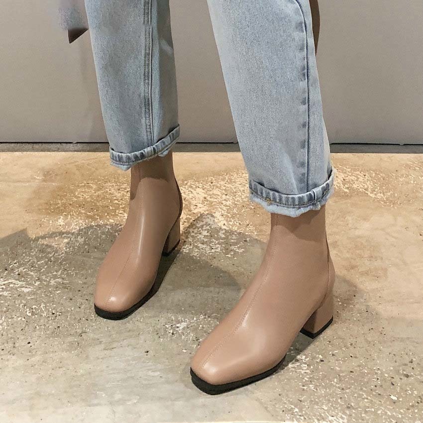 

Esveva 2021 rubs leather ankle boots from plutonium winter toe round foot ladies squarejump bombs sliding into women's shoes big 34-43, Apricot-scrub.