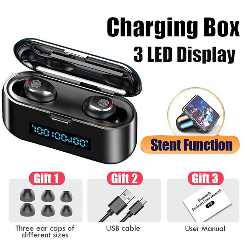 

F9-39 2021 9D HiFi Bluetooth 5.0 Noise Reduction Stereo Automatic Pairing Wireless Earphones LED Display TWS Bluetooth Earphone, Black