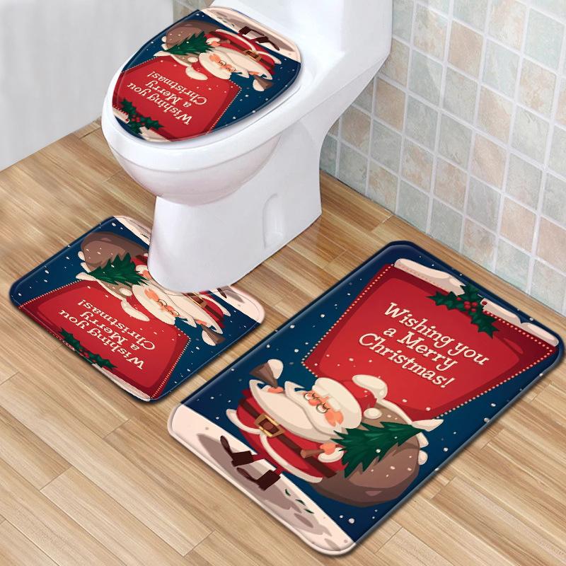 

Christmas cartoon style snowman Santa Claus pattern toilet three-piece cushion bathroom 3-piece carpet doormat