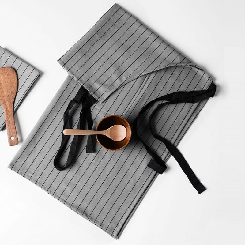 

Cotton Apron with Pocket Household Men Women's Waterproof Brief Striped Oil Proof Waistcoat Kitchen Cooking Baking Bib Pinafore