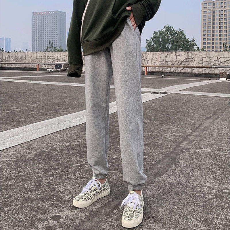 

2021 New Female Loose Spring Sweatpants Summer High Solid Jogging Ladies Plus Fashion Wide Pants XFRE, Grey light