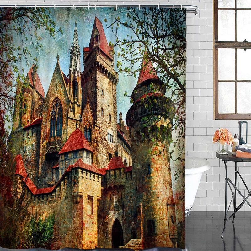 

Eco-Friendly Shower Curtain Retro Castle Printed Shower Curtain Bathroom Decor Waterproof Fabric Bath1