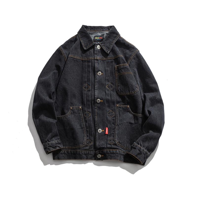 

Spring Autumn Lapel Denim Jacket Outdoor Climbing Camping Hiking Combat Sport Training Cycling Travel Running Men Women, Black