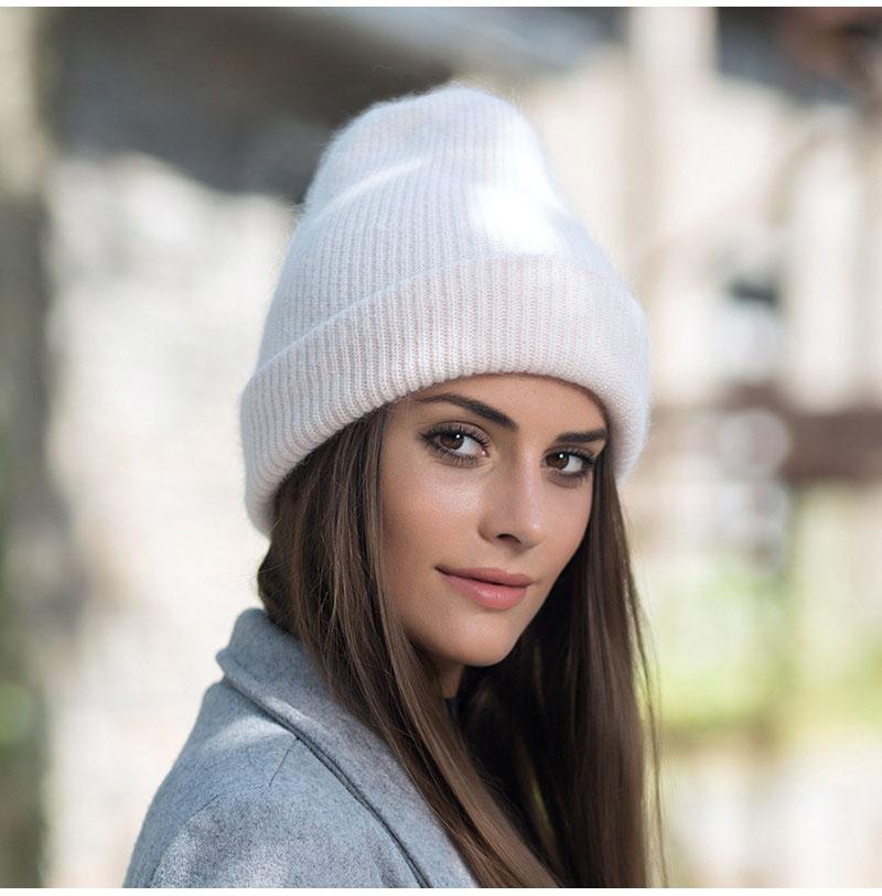 

2021 New Candy Colors Winter Hat Women Knitted Solid Cute Hat Warm Soft Trendy Wool Beanie Elegant All-match, White