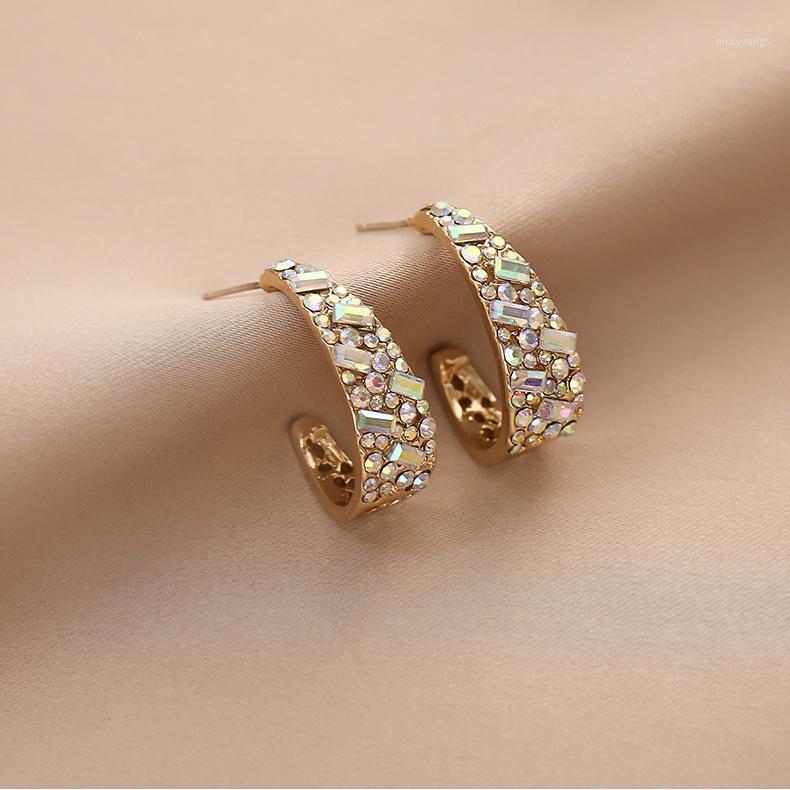 

Stud Rhinestone Geometric Earrings For Women 2021 Autumn Winter Style Round Ear Rings Zircon S925 Needle Earing Party1