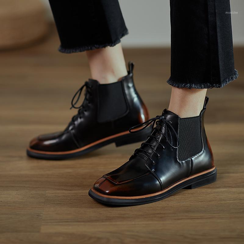 

Fashion Cow Leather Boots low heels Women Ankle Boots Autumn Winter Genuine Leather Shoes Woman lace up Ladies1, Orange
