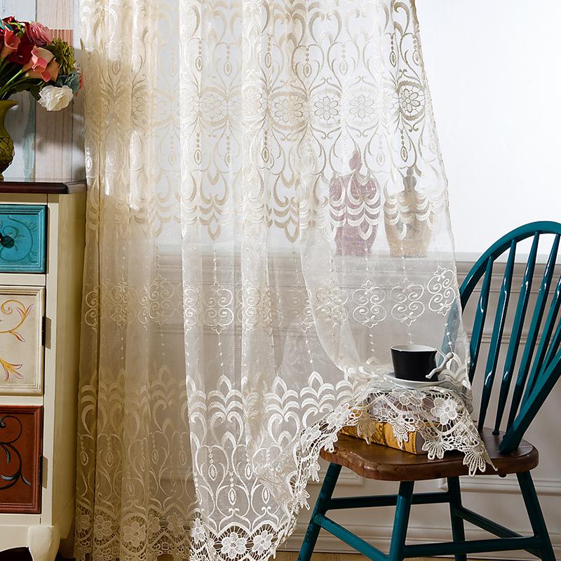 

European High-grade Screens Sheer Pastoral Flower Embroidery Romantic Tulle Curtains Custom for Cafe Living Room-0008, Same as image