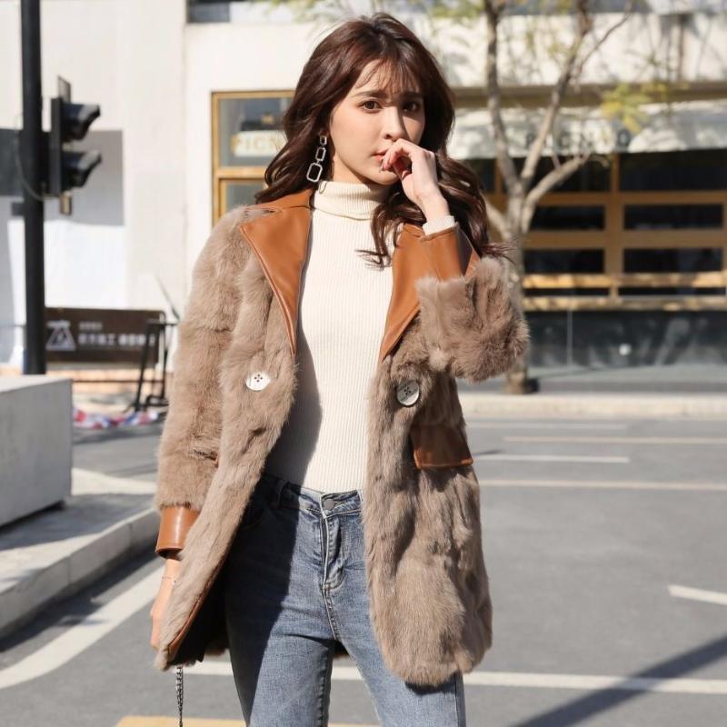 

2021 New Autumn Winter Women Fashion Real Fur Coat Streetwear Female Locomotive Genuine Fur Patchwork Leather Jacket Z252, Ke ke se
